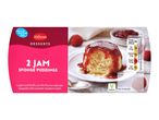 Two Milbona jam sponge puddings with raspberry jam.