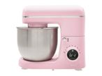 Pink SilverCrest stand mixer with a stainless steel bowl and digital display.