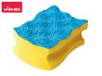 Vileda sponge with a yellow and blue scrubbing side.