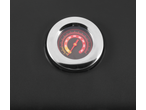 Close-up of a Grillmeister grill thermometer showing a temperature of approximately 220°C.
