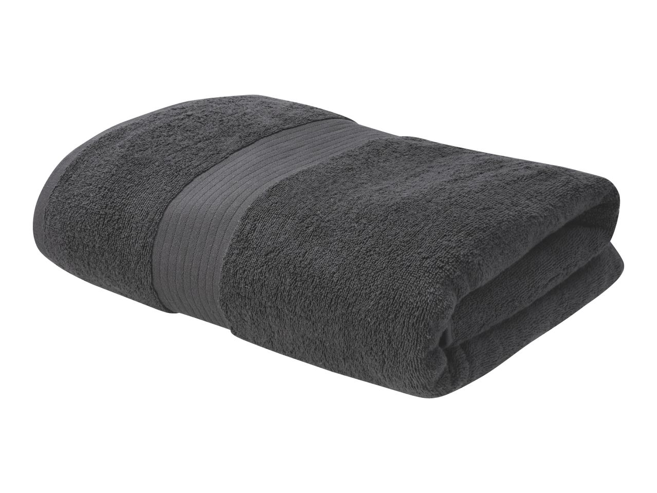 Folded dark grey towel with a ribbed band.