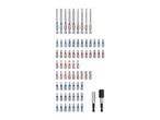 Multi-piece screwdriver bit set with color-coded rings and bit holders