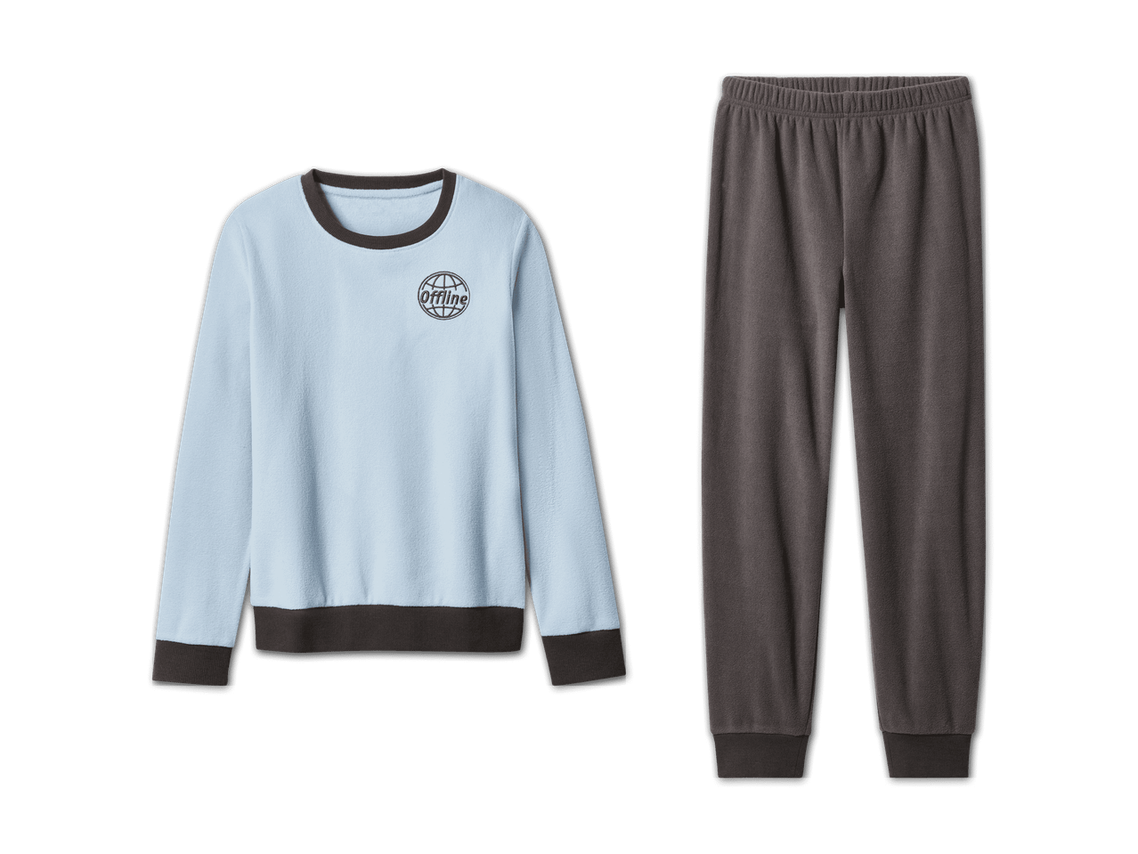 Hellblauer Fleece-Pyjama mit 'Offline'-Logo und dunkelgrauer Hose
