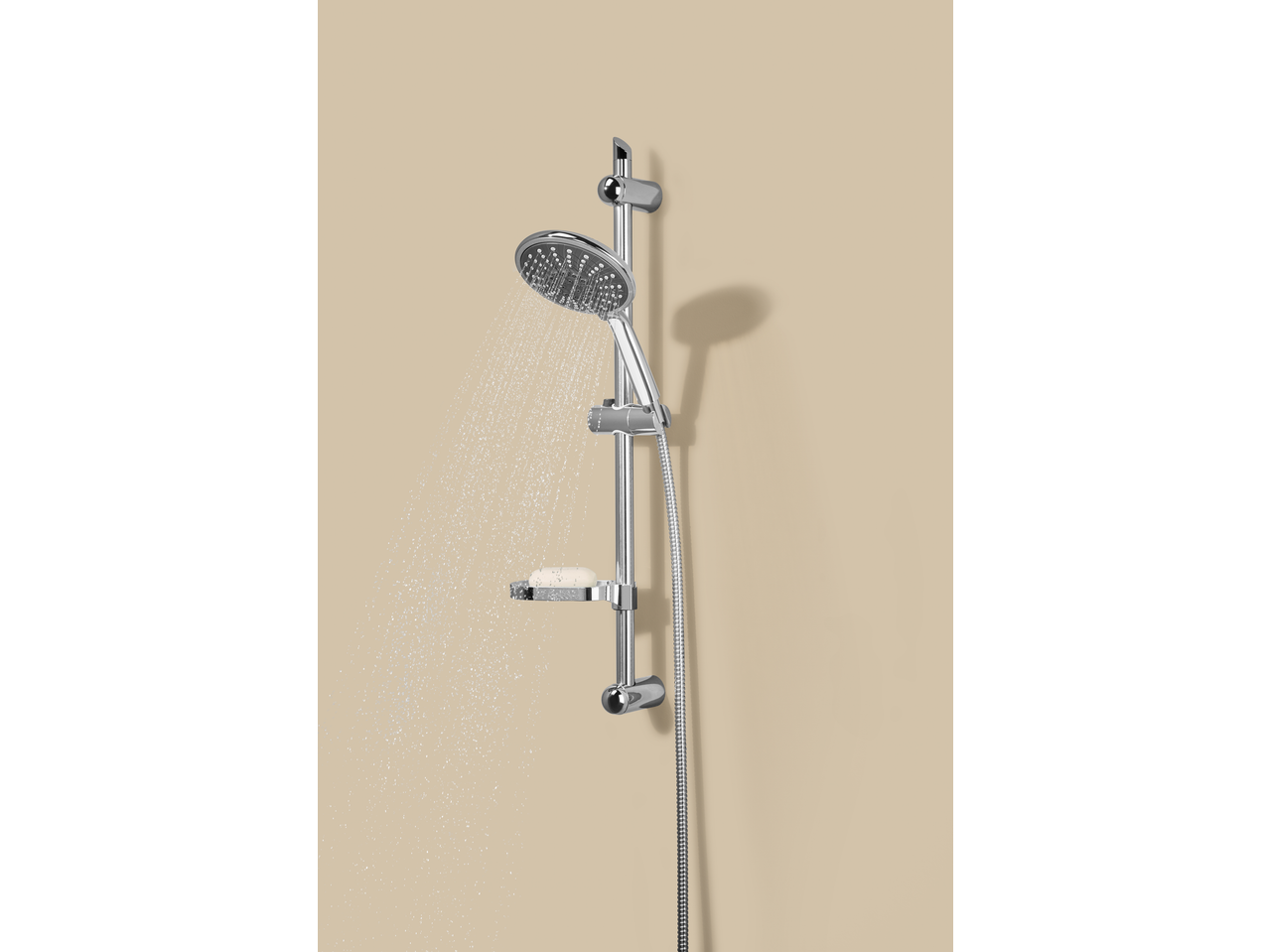 Livarno multifunction shower head with shower rail and soap dish, water spraying