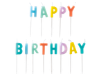Colorful birthday candles spelling 'Happy Birthday'.