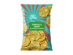 Guacamole flavour tortilla chips in a teal and red bag with a sunburst design.