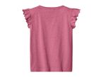 Back view of a pink ruffled-sleeve girls' t-shirt.
