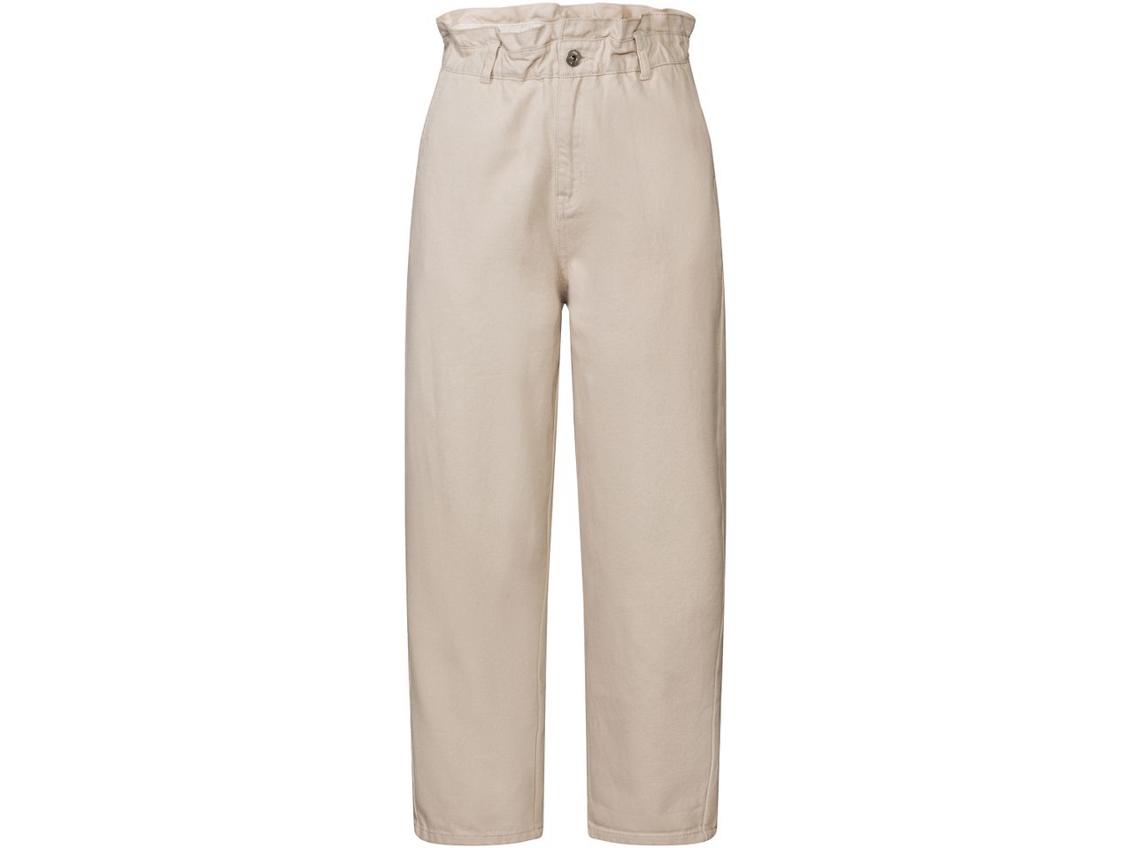 Pantaloni beige a vita alta con arricciatura e gamba dritta