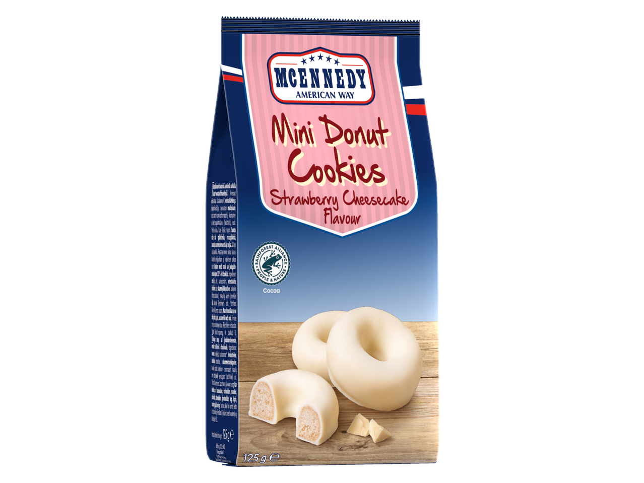 MCENNEDY Mini Donut Cookies Aardbeien-Cheesecake smaak, 125g verpakking
