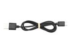 Black USB-A to USB-C charging cable, neatly coiled and secured with a beige band.