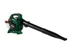 Green and black petrol leaf blower with a long nozzle.