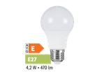 LED žarnica E27 z energijsko nalepko razreda E, 4,2 W in 470 lm
