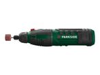 Green and black rotary tool with a sanding drum attachment.