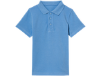 Light blue short-sleeved polo shirt.