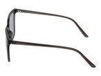 Dark grey sunglasses with rectangular frames and tinted lenses, viewed from the side.