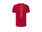 Tricou sport roșu cu inscripția 'PERFECT PROGRESS'.