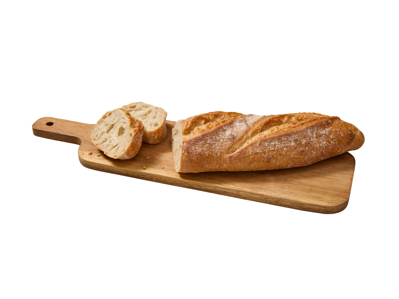Gesneden boerenbaguette op een houten plank.