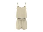 Light beige muslin camisole and shorts pajama set.