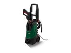 A green and black Einhell pressure washer with wheels.