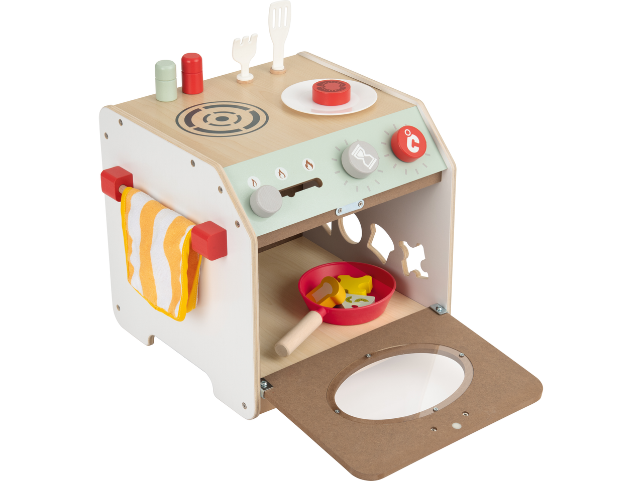 Lupilu® medinė žaislinė virtuvė su virykle, orkaite ir priedais.