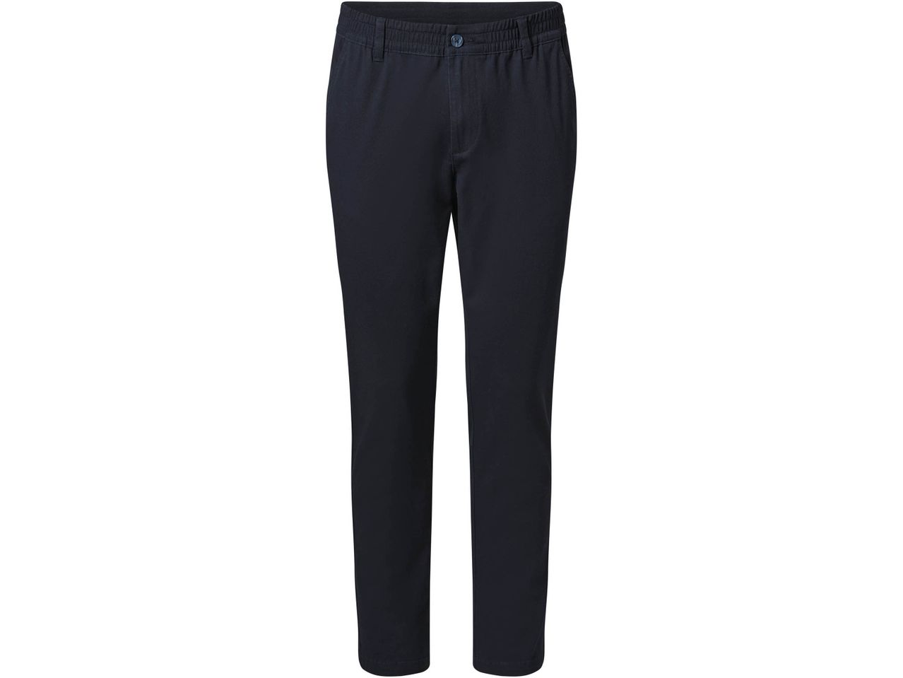 Pantaloni neri con elastico in vita e bottone.
