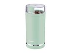 SilverCrest coffee grinder in light green with coffee beans inside