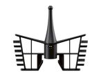 Black plastic food processor blade with a central conical shaft and two flat, raked arms.
