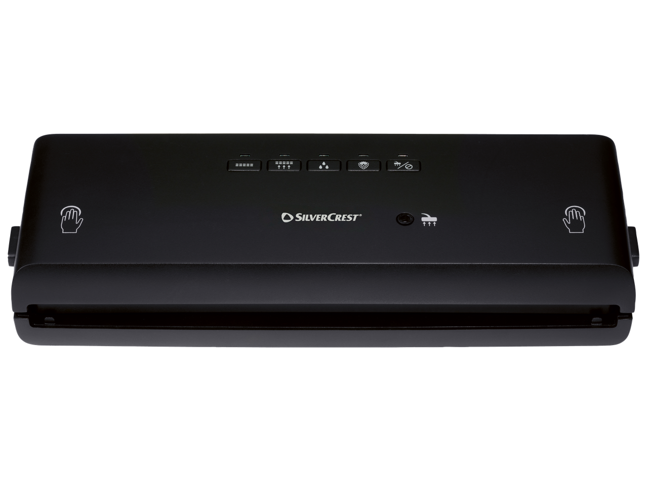 Черна вакуумна машина за запечатване с контролен панел и бутони за различни функции.