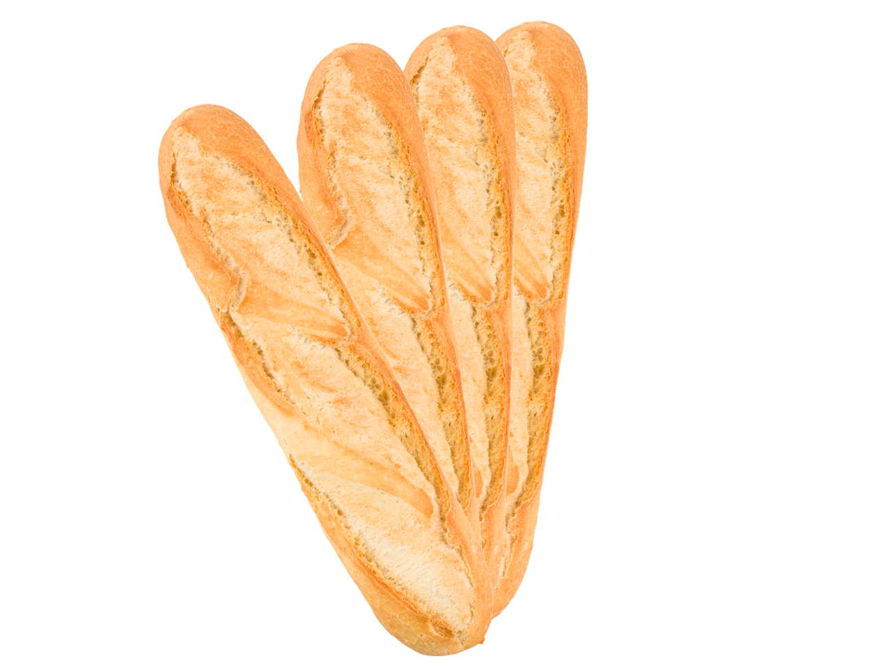 Tre baguettebröd i en bunt.