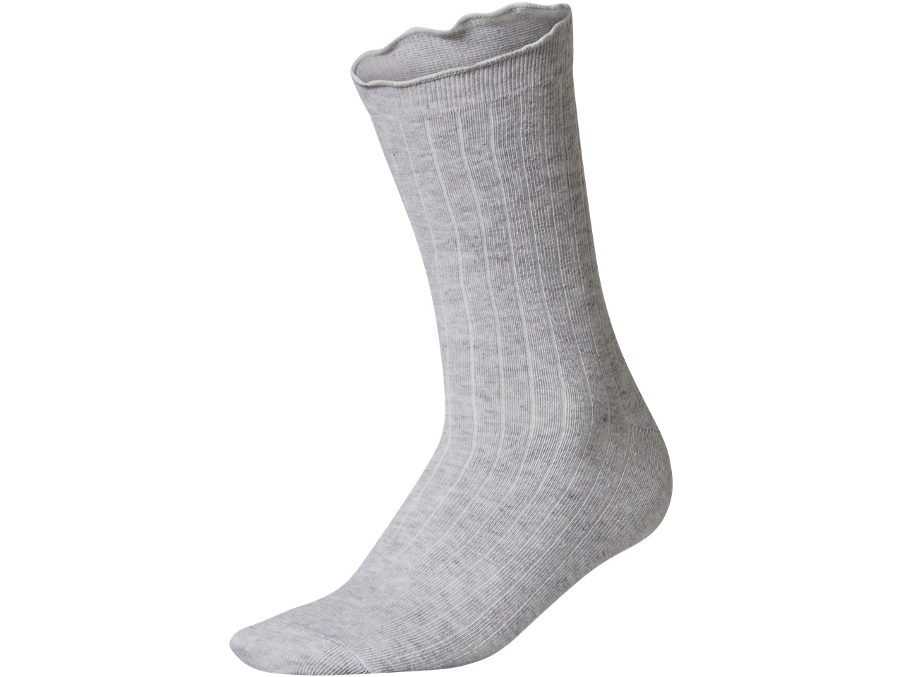 Gaiši pelēka rievota zeķe ar volānu apmali