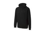 Black zip-up hoodie with a small logo on the chest.