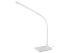Lampada da tavolo bianca a LED con braccio flessibile.