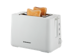 A white SilverCrest toaster toasting two slices of bread.