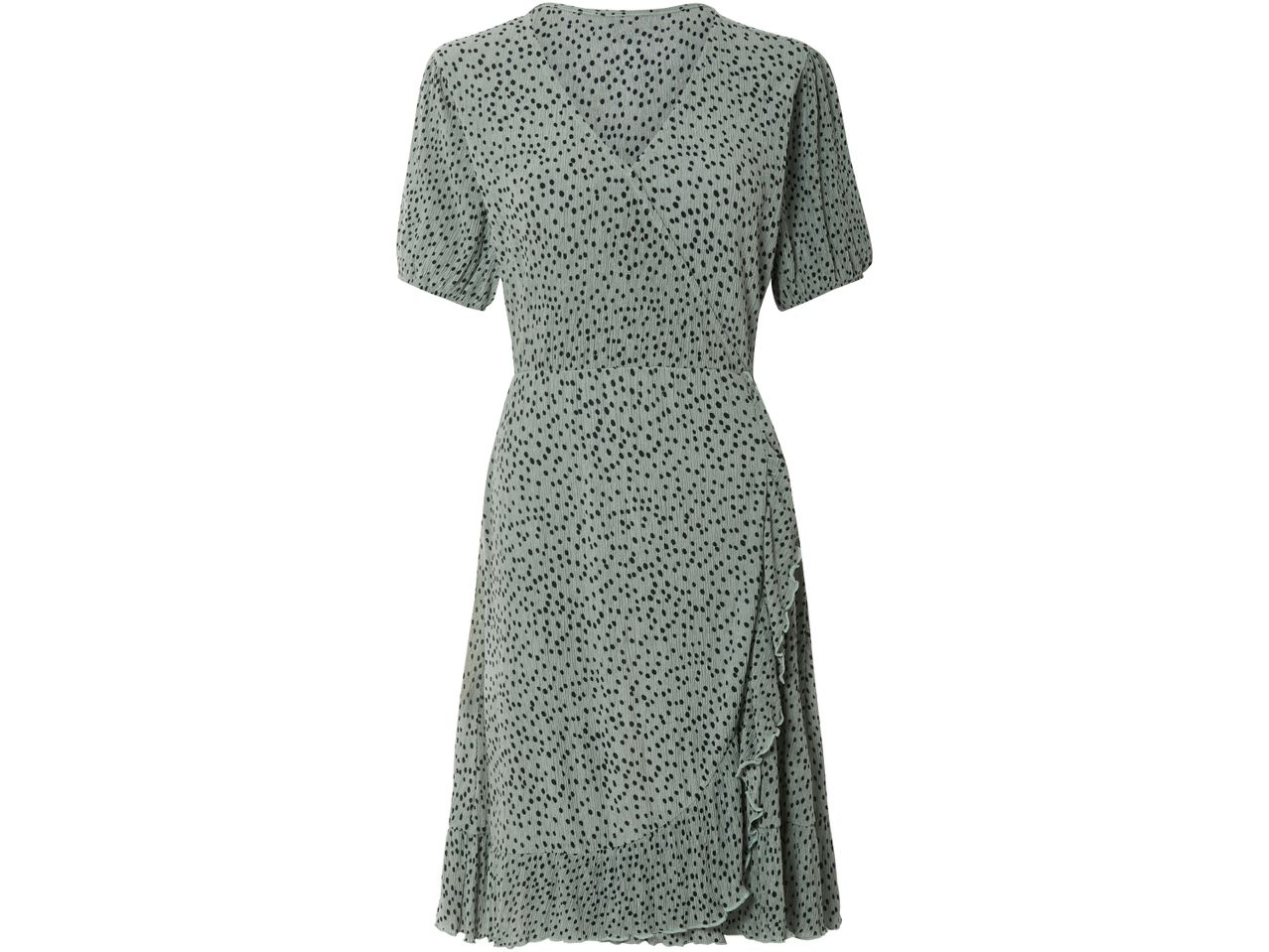 Vestito a maniche corte verde salvia con stampa floreale bianca. 