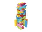 A colorful tower of stacking blocks featuring cartoon characters.