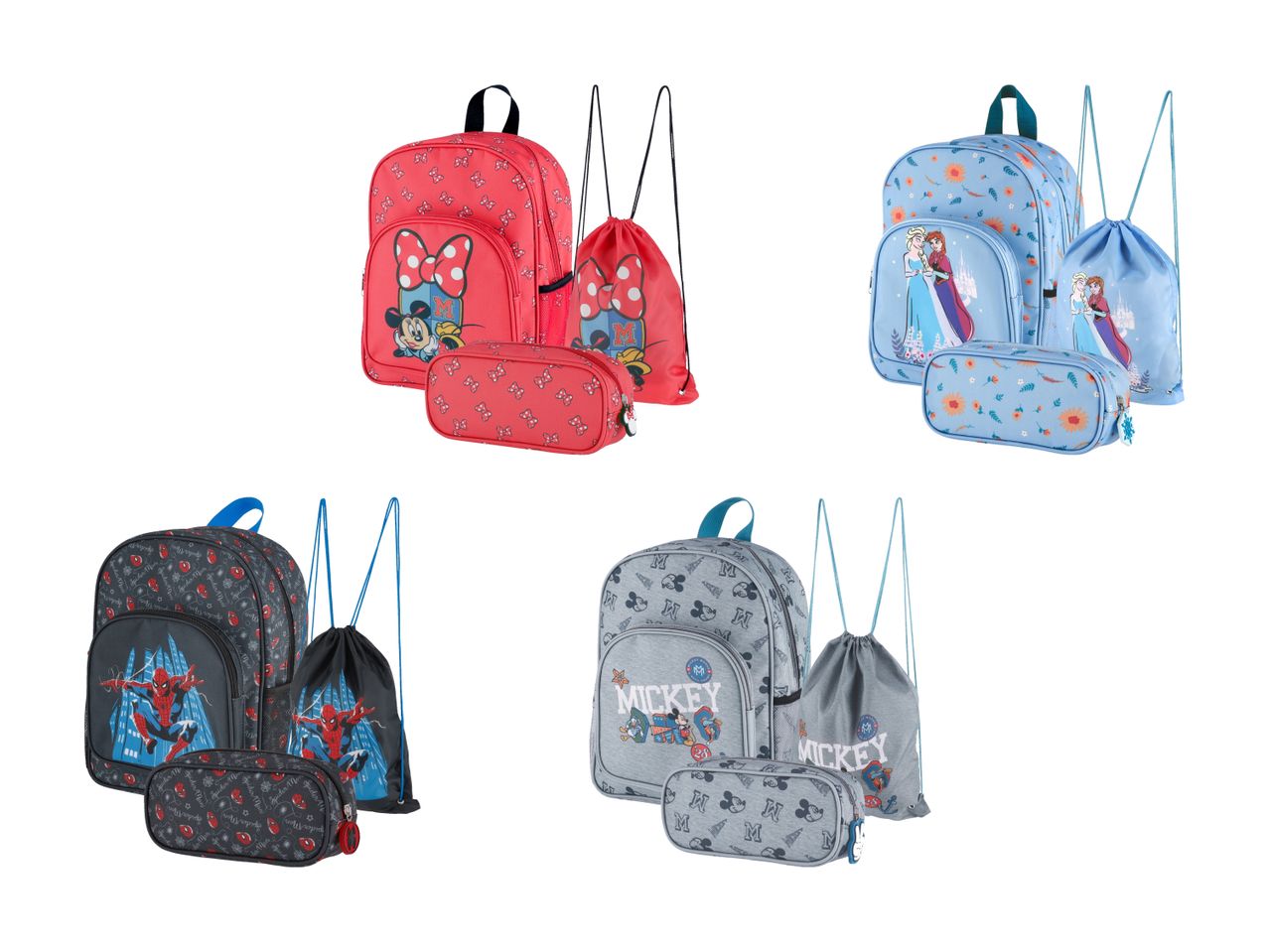 Kinder-Rucksack-Sets mit Etui, Tier- und Einhorn-Motiven.