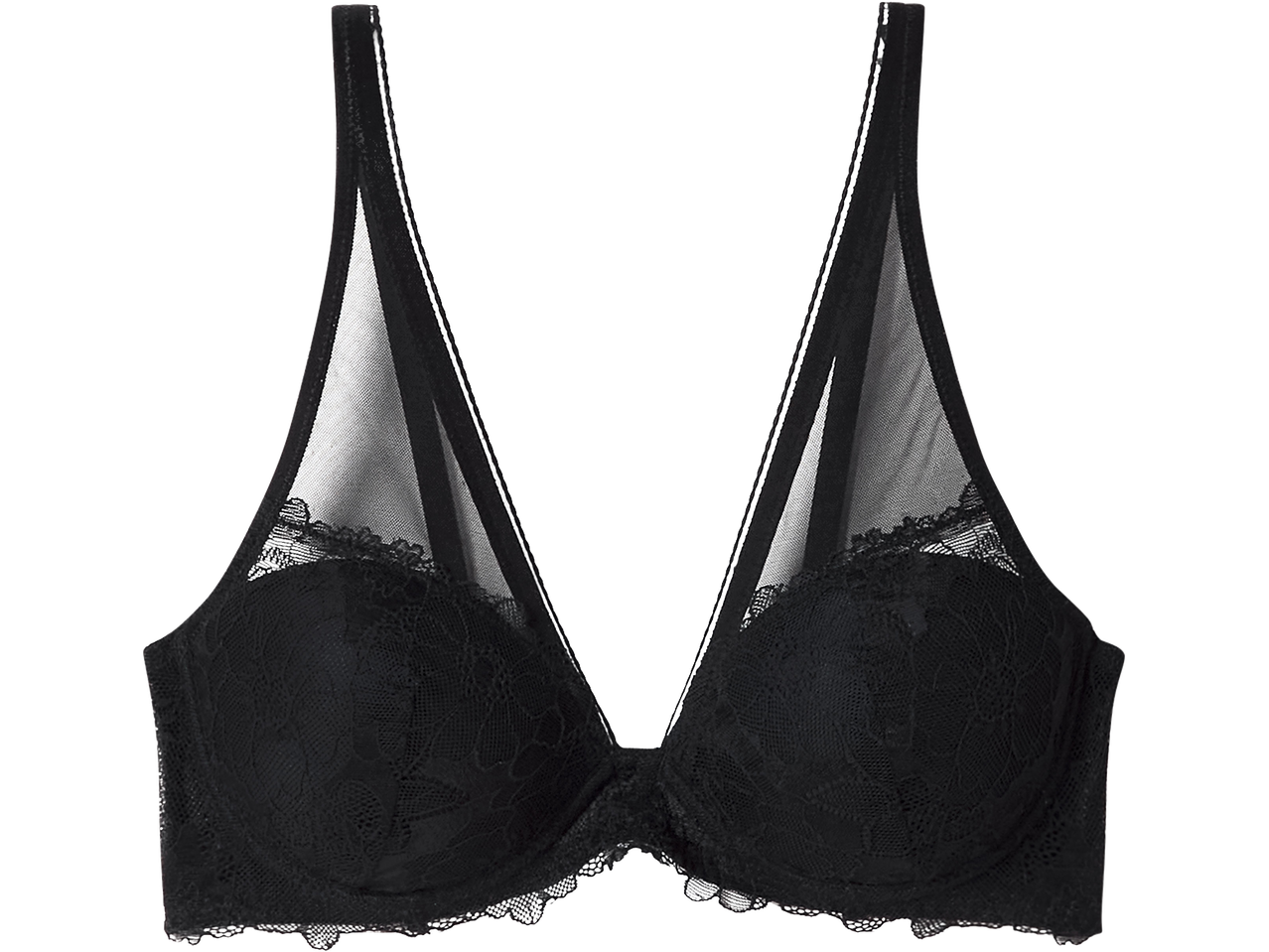 Fekete csipkés melltartó átlátszó hálós felsőrésszel