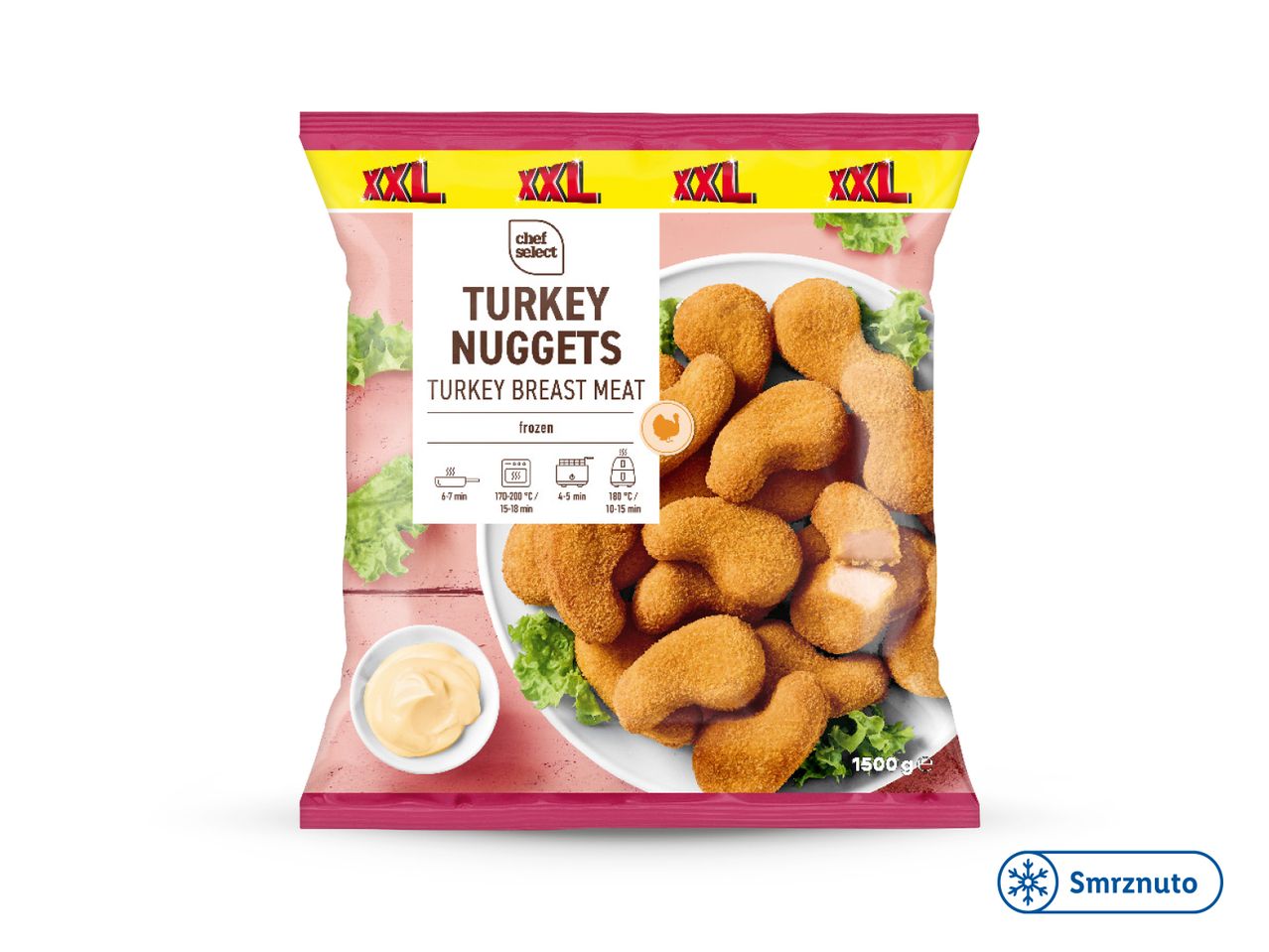 Chef Select XXL pileće nuggetsi od 1500g u zamrznutoj vrećici.