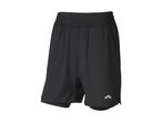 Black men's sports shorts with an elastic waistband and a small logo on the left leg.