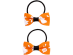Two orange Halloween hair ties with ghost and 'boo' designs