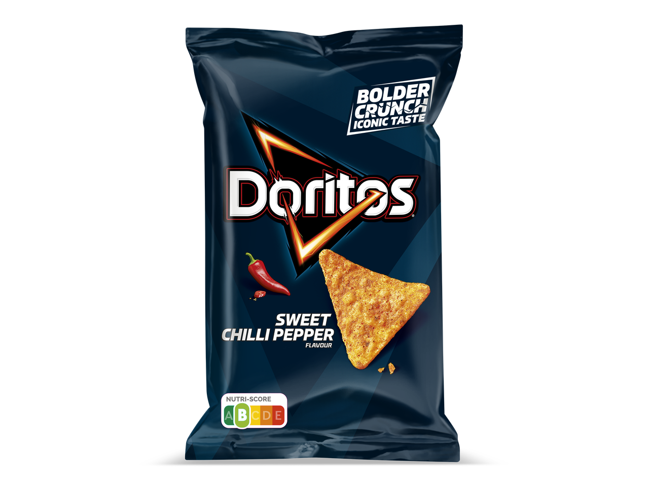 Een zak tortillachips met de smaak sweet chilli pepper.