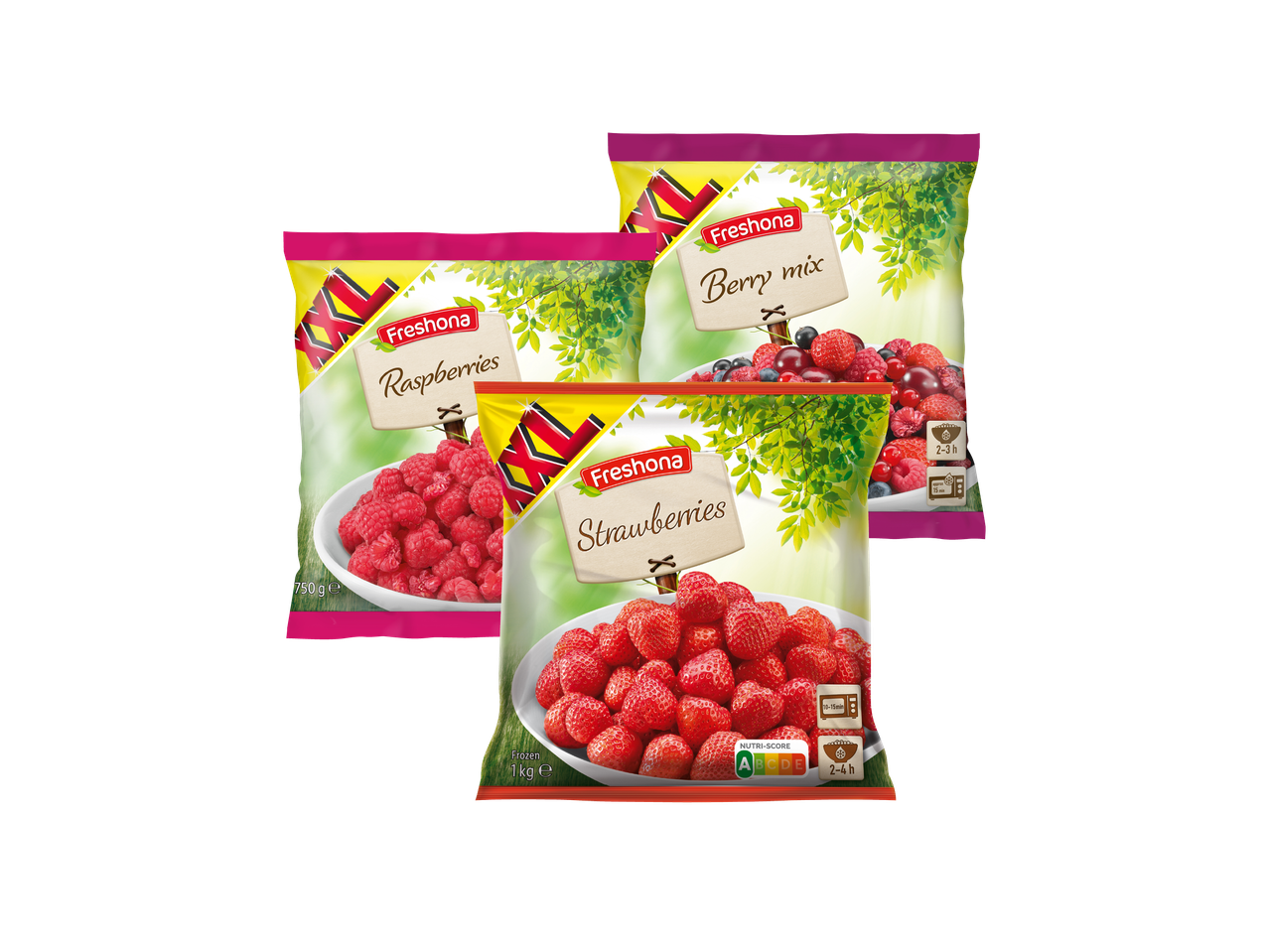 Freshona smrznute maline, jagode i miješano bobičasto voće u XXL pakiranjima.