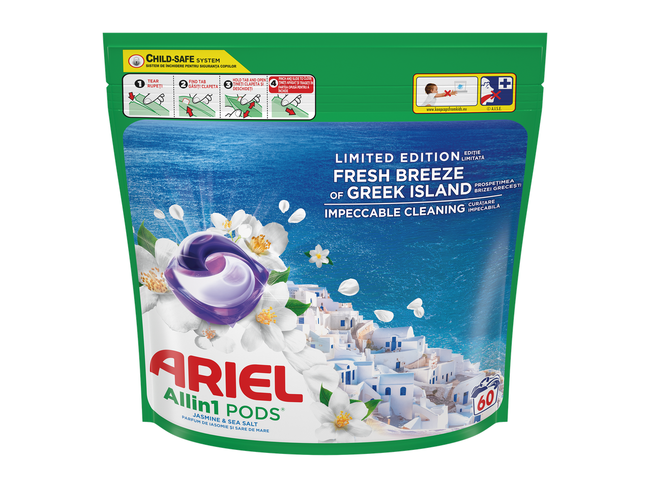 Pachet de capsule de detergent cu parfum de iasomie și sare de mare, ediție limitată.