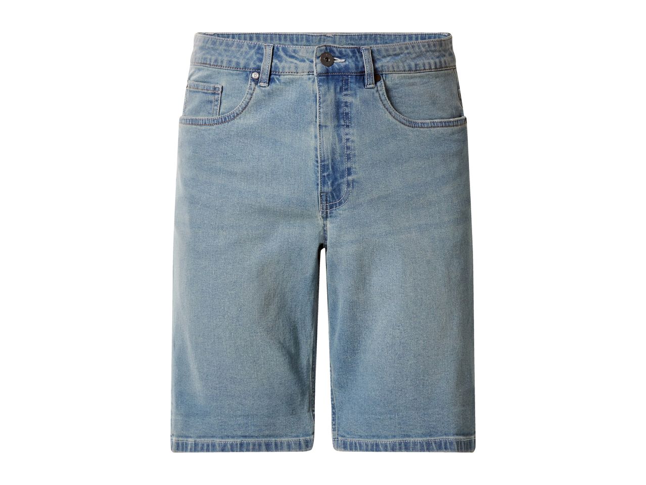 Light blue denim shorts with front pockets and button closure