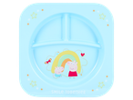 Light blue divided plate with Peppa Pig and George, a rainbow, and stars