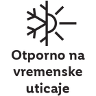 Pečat otpornosti na vremenske uticaje sa simbolima snežne pahulje i sunca.