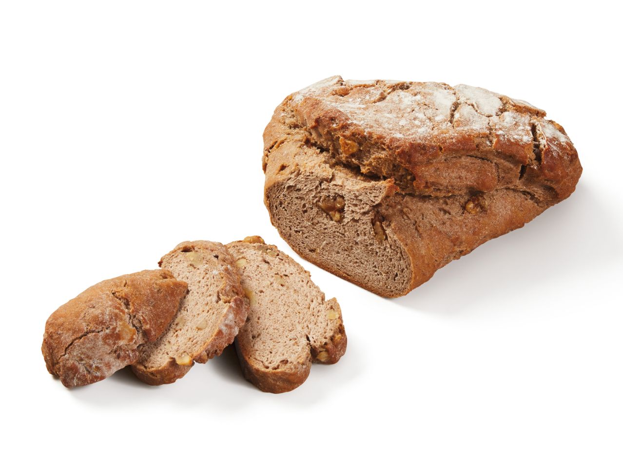 Walnusbrot, in Scheiben geschnitten.