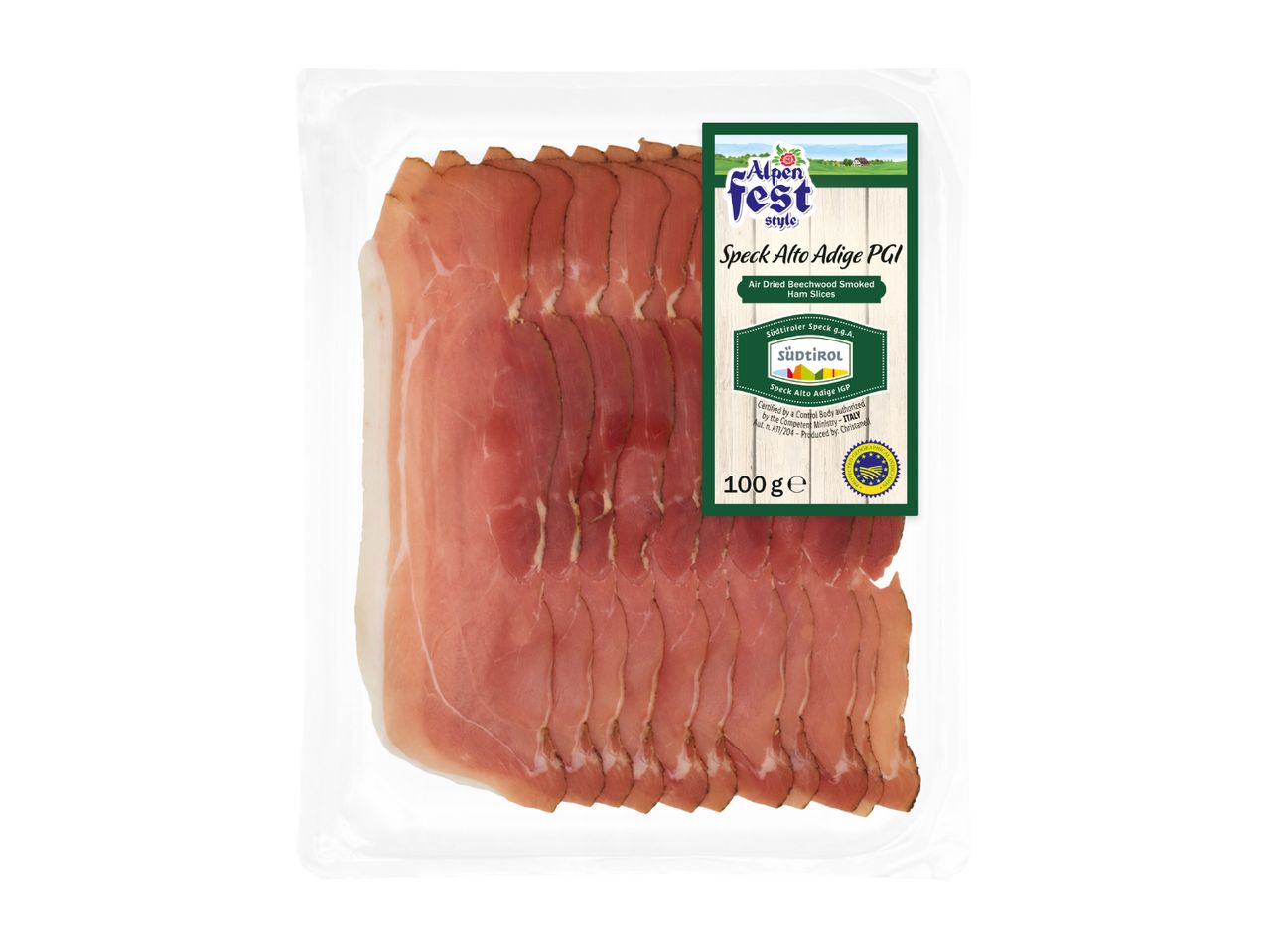 Pack of sliced air-dried beechwood smoked ham, 100g