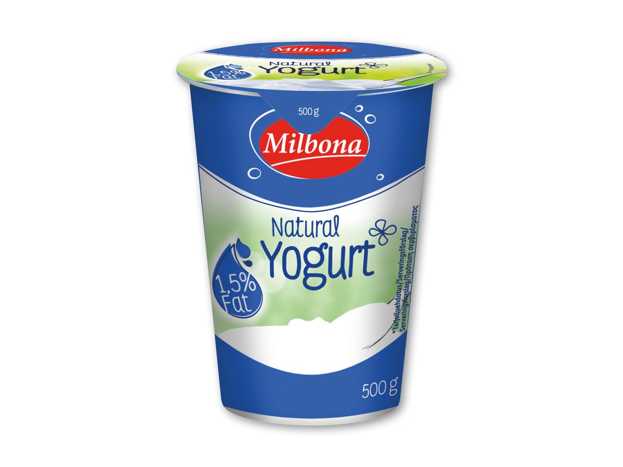 Naturlig yoghurt med 1,5% fedt i en 500g beholder.
