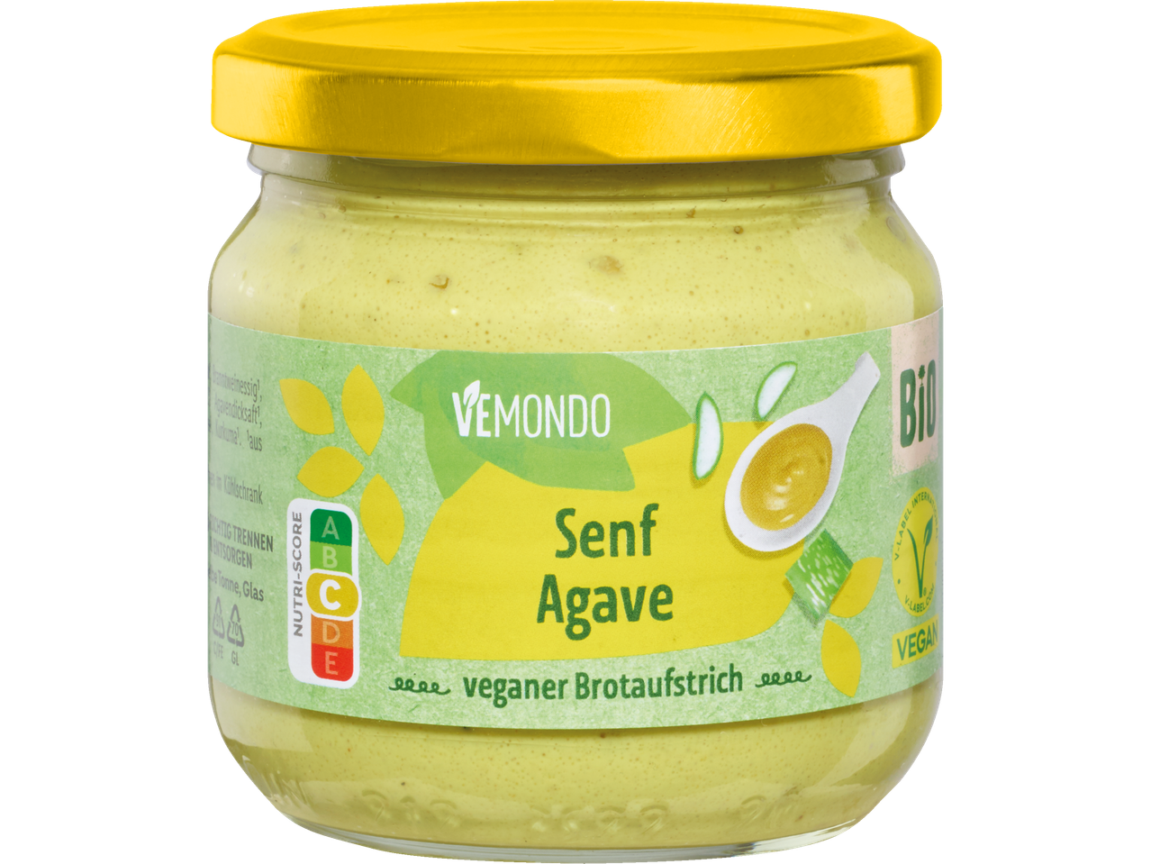 Vemondo Agave Senf, veganer Brotaufstrich im Glas.